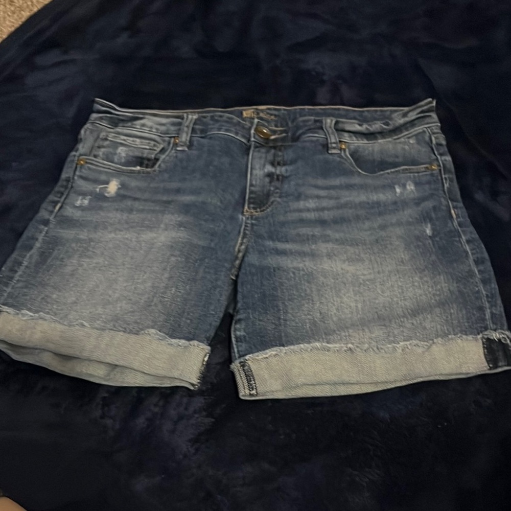 Kut from the Kloth Blue Jean Shorts with Distressed Details